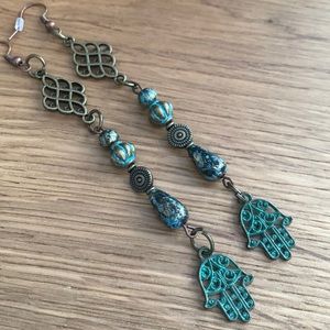 Boho Artisan Boho Hamsa Dangle Earrings